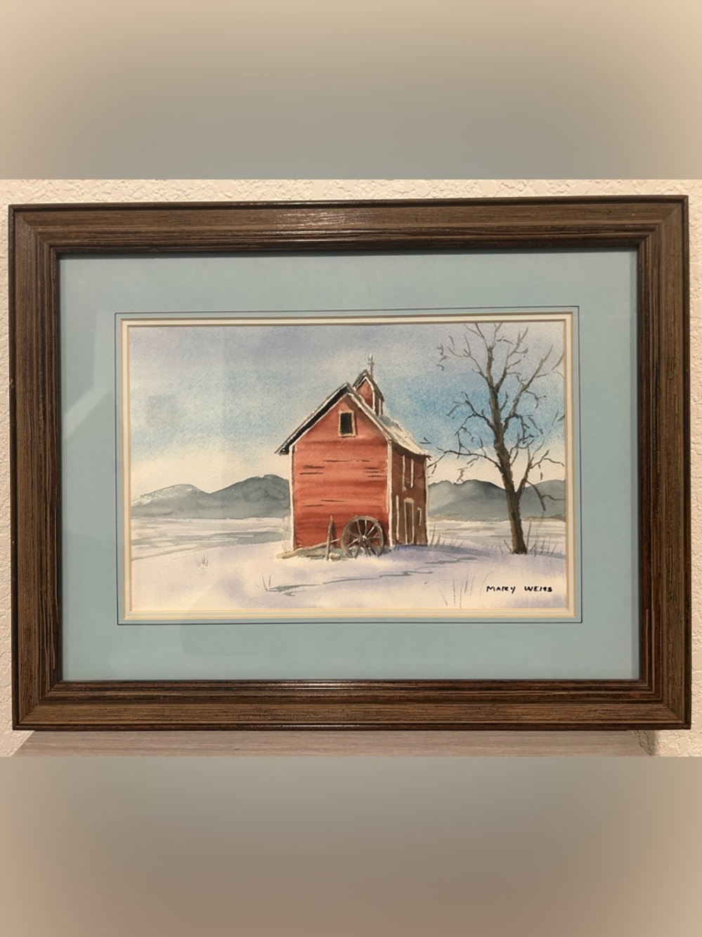 Mary Weirs Signed Watercolor Painting - Winter Barn Landscape - Picture 2 of 6